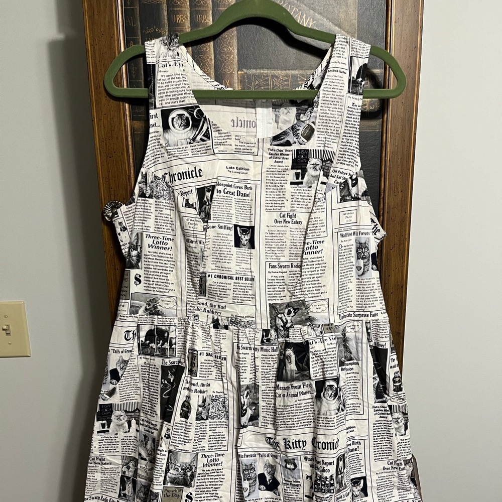 Retrolicious Cat Newsprint Dress